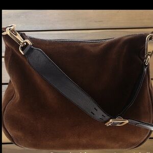 Prada Brown Suede Shoulder Bag hobo with Brown Leather Strap